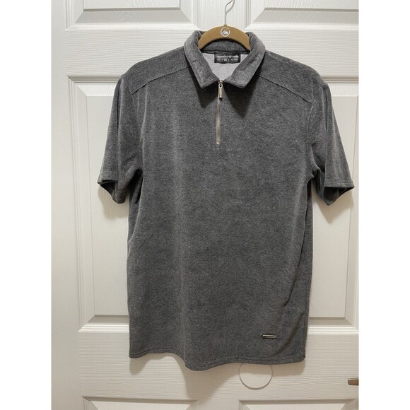 Maniere De Voir Men's Half Zip Shirt Short Sleeve Velvet Size M Gray - Picture 1 of 7